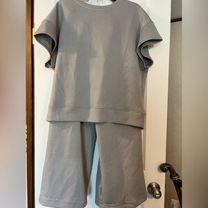 Gray Textured Women's Two-Piece Set